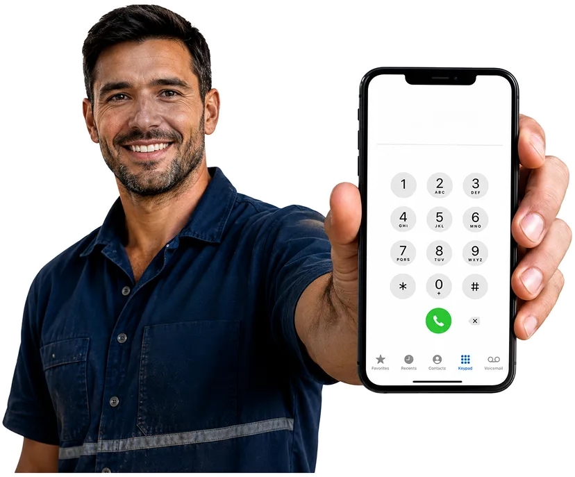 Plumber on the phone taking a Gladesville callout