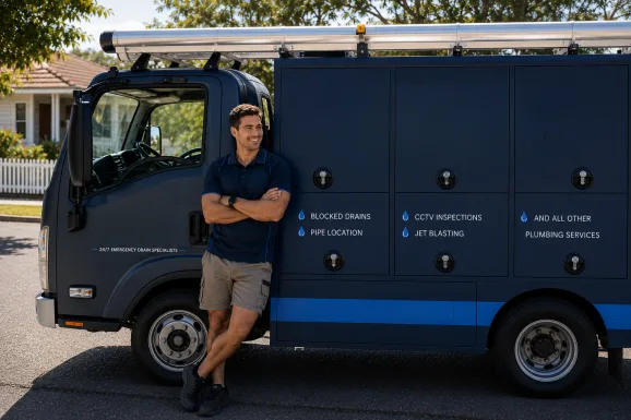Our plumber with the service van on a Gladesville job