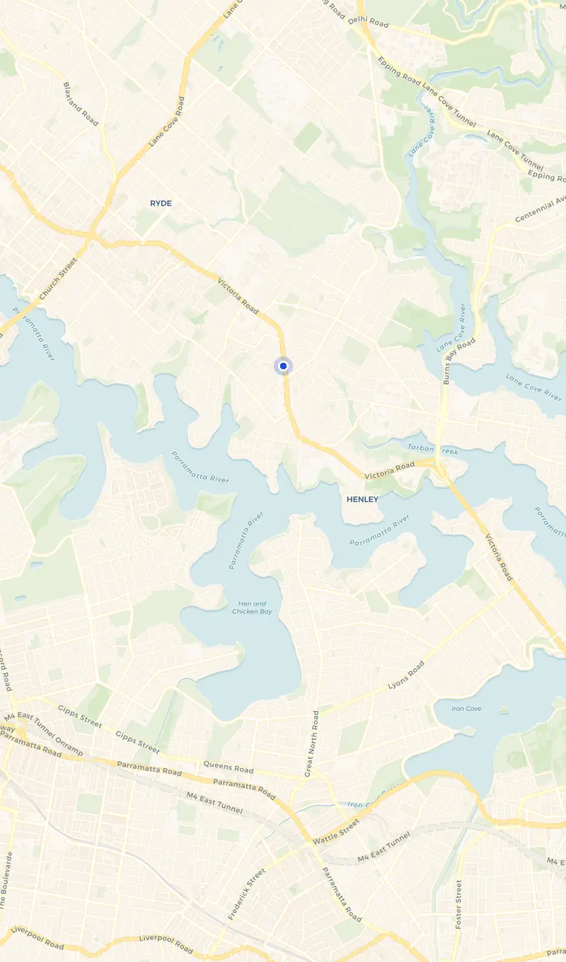 Map of the Gladesville service area and the surrounding suburbs we cover.