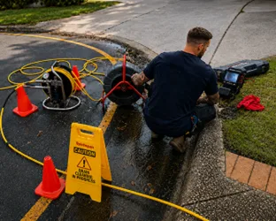Plumber checking a blocked drain on a Gladesville job